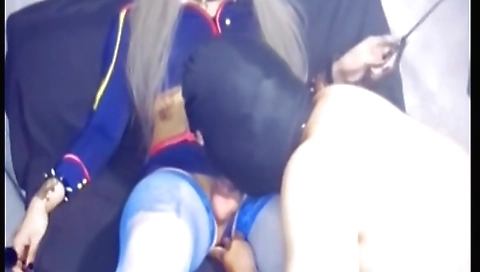 Shemale teen fucks and gets fucked by a masked boy