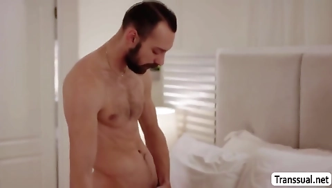 Busty shemale fucked her boyfriend by her boyfriend on the bed