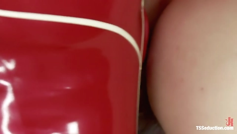 Busty shemale fucks in a sci-fi lab with a big dick