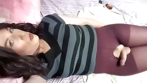 Sexy shemale with a sexy ass gets fucked with a big vibrator