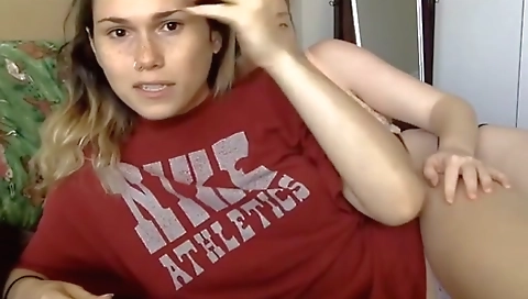 Busty shemale amateur video with bareback sex in front of the webcam