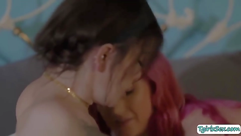 Busty shemale plays and has her tight twat fucked hard